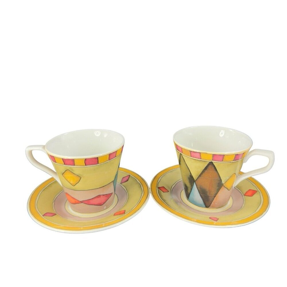 Sasaki Palazzo Teacup And Saucer Set Diamond Square Ceramic Set 2 Paula Zanger